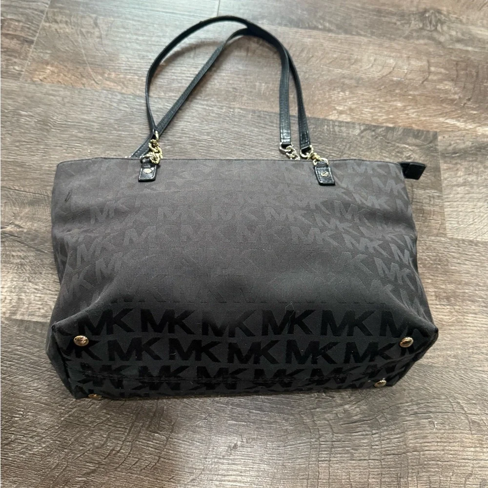 Michael Kors Black‎ Signature Tote with Leather Trim